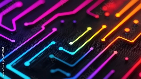Fototapeta Vibrant Circuit Board Design with Neon Colors and Modern Texture