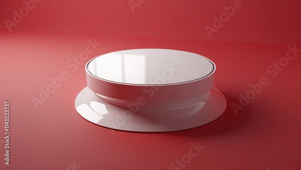 Fototapeta 3D rendering white circular podium on red background High quality isolated background