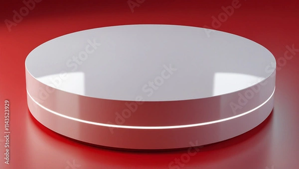 Fototapeta 3D rendering white circular podium on red background High quality isolated background