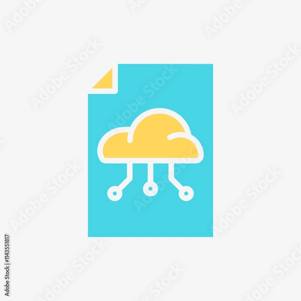 Obraz Flat Icon Paper file document with Cloud system. Technology and system concept, Flat Colorful style.