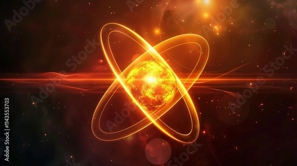 Fototapeta Glowing gamma ray symbol with radiant high-energy beam piercing through dark atmospheric background, emphasizing scientific significance and intensity.