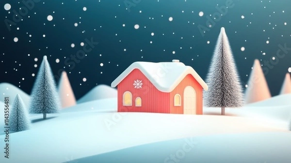 Fototapeta chrismas festive celebrate greeting backgroun of joyful house with snow flake and pine tree xmas theme decoration joyful and happiness ambient moment template design,ai generate