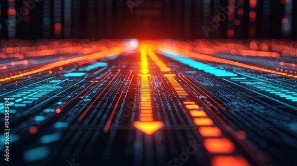 Fototapeta Futuristic Data Stream with Vibrant Neon Lights in Digital Space