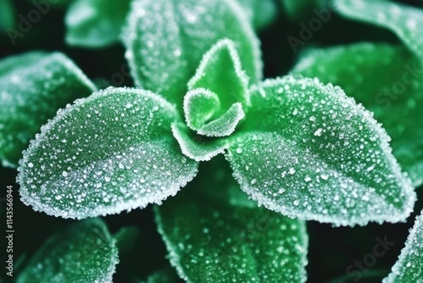 Fototapeta A mesmerizing depiction of winter's touch on vibrant plant life.