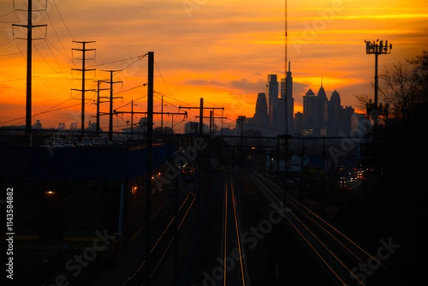 Fototapeta Philadelphia Skyline Skyrise in December 2024 taken from West Philadelphia near Overbrook High School on the 59th street bridge