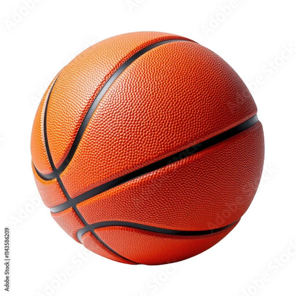 Obraz A vibrant orange basketball takes center stage, surrounded by pure darkness on a transparent background. Thick black lines accentuate its rounded shape, creating a striking visual focal point