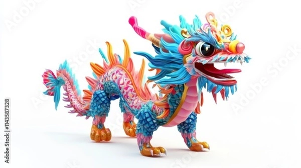 Fototapeta Colorful Dragon Dance Puppet, 3D Render, Festive, Joyful