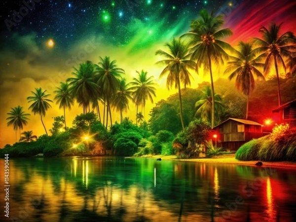 Fototapeta Green, yellow, and red textured background sets a lively, reggae-infused mood.