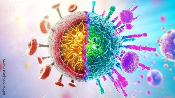 Fototapeta Comparing healthy cells and free radical-damaged cells a graphic representation of cell health