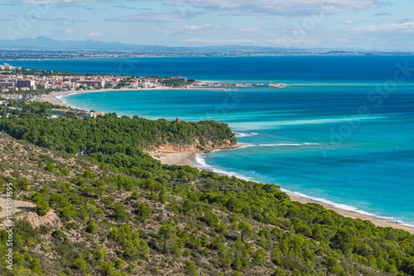 Obraz Beach El Torn Hospitalet Vandellos with beautiful turquoise Mediterranean sea at the Costa Dorada in Catalunya, Spain