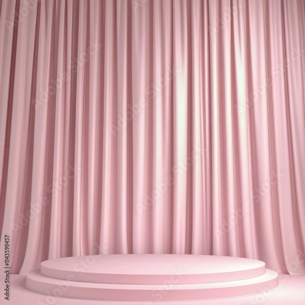 Fototapeta Pink Podium Mockup with Draped Curtains - Elegant Product Display