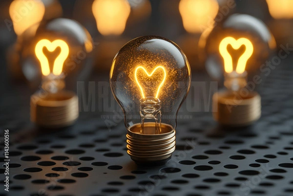 Fototapeta Illuminated heart-shaped filament in lightbulb.