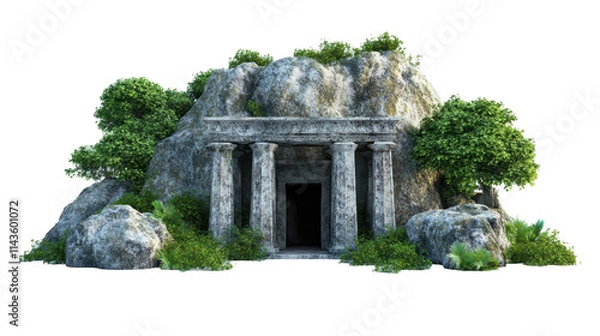Fototapeta Ancient stone temple surrounded by lush greenery. transparent background