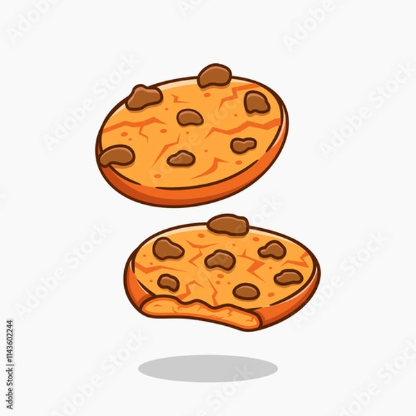 Obraz Chocolate cookies, sweet dessert icon vector illustration designed in cartoon flat style. Bitten cookies and whole cookies. Isolated on white background.