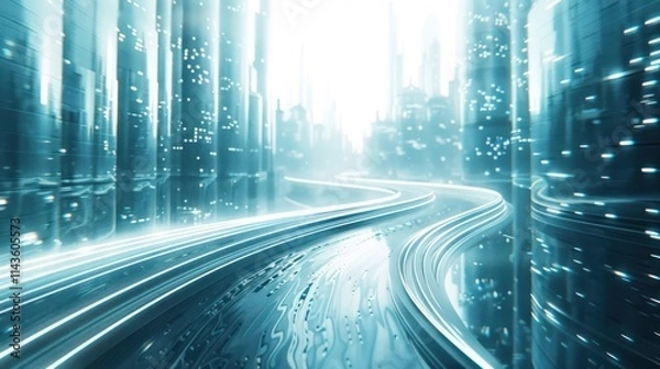 Fototapeta Futuristic cityscape with glowing skyscrapers illuminated roads and high speed transportation at night  A vision of a technologically advanced intelligent