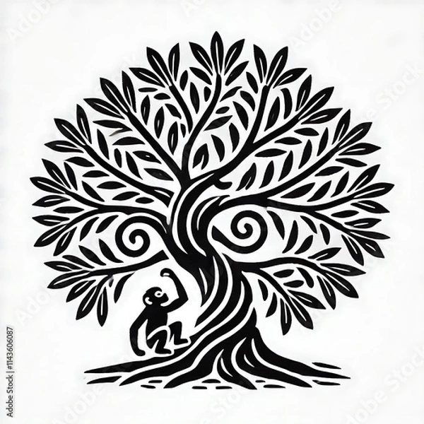 Fototapeta A stylized tree with a monkey climbing it.