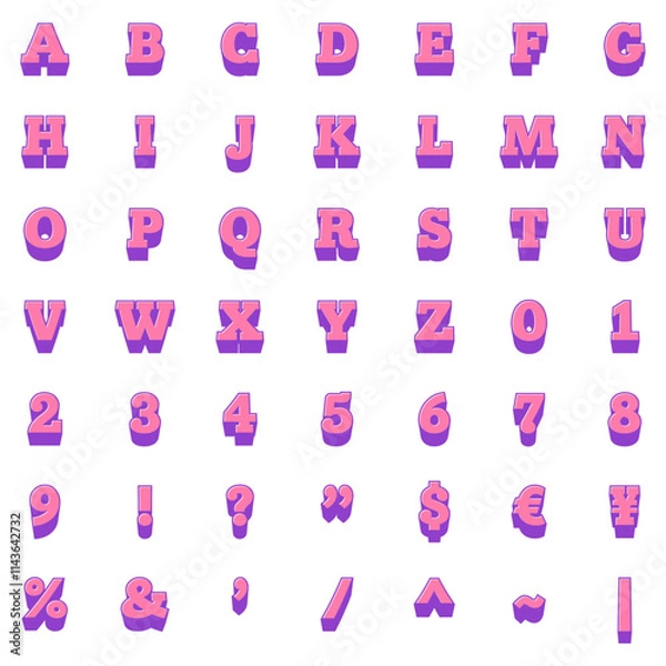 Obraz ピンクと紫のロボットアニメ風のアルファベット大文字と数字と記号