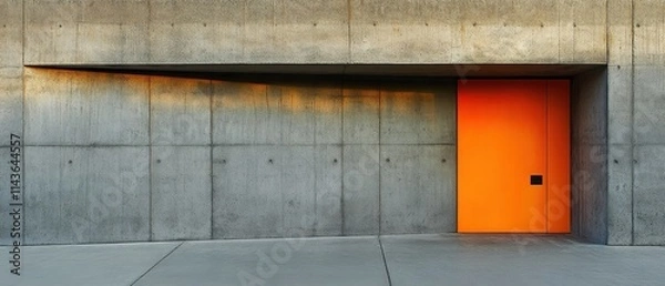 Fototapeta Orange Door in a Concrete Wall Setting