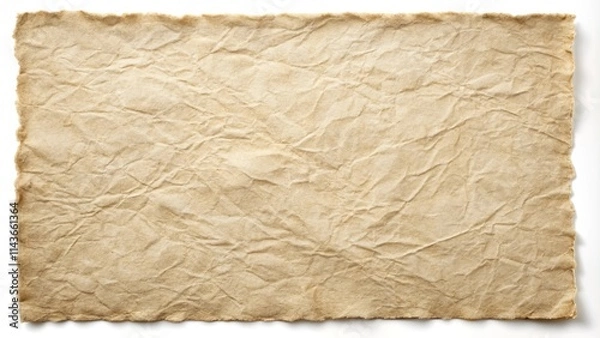 Fototapeta High-Resolution Image of a Crumpled, Textured, Beige Paper Sheet with Irregular Edges