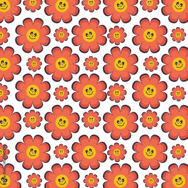 Fototapeta Seamless floral vector pattern with brown flowers on white background for kids products, clothing, textile, stationary, packaging and other print.