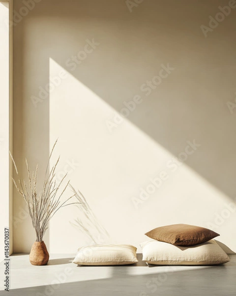 Obraz Minimalist interior with natural light and decorative elements creates a serene atmosphere
