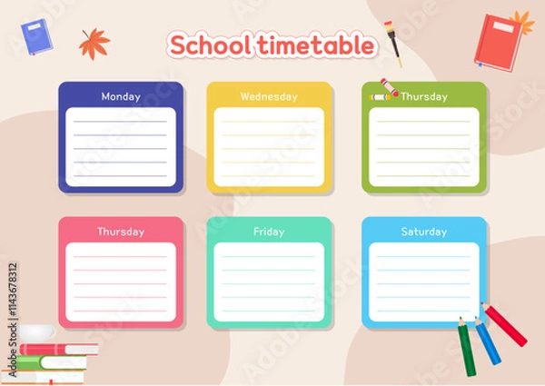 Fototapeta SchoolTimetable, a weekly schedule for students, illustration design.