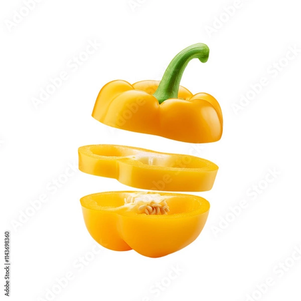 Fototapeta Sliced yellow bell pepper on transparent background