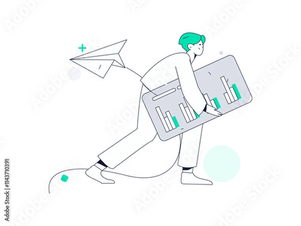 Fototapeta Flat vector illustration of business people operating work scene
