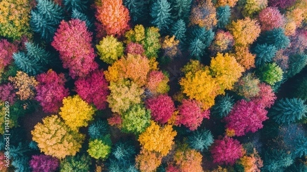 Fototapeta Vibrant colorful autumn forest canopy creating stunning abstract pattern