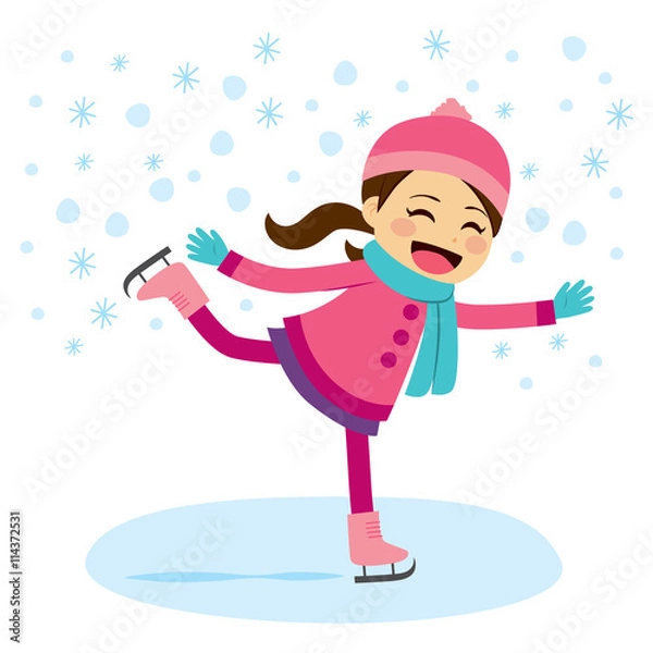 Obraz Cute little girl wearing warm winter clothes ice skating on frozen surface