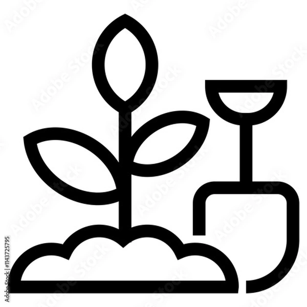 Obraz Vector illustration of plant and shovel with linear style suitable for gardening icon