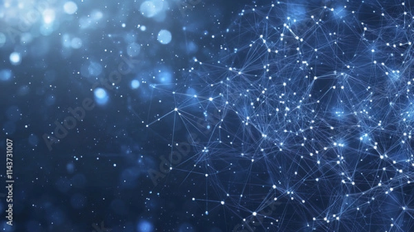 Fototapeta Blue technology background with network connections and glowing dots