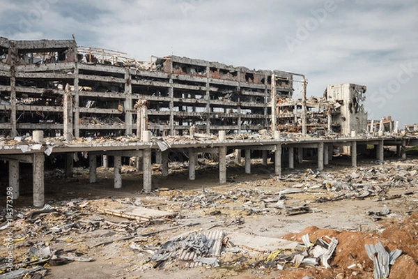 Obraz Wide Angle view of donetsk airport ruins after massive artillery shelling