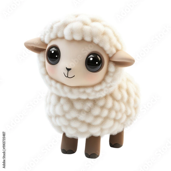 Fototapeta 3D Cute Little Sheep on a White Background for Creative Projects and Educational Use and Transparent background.