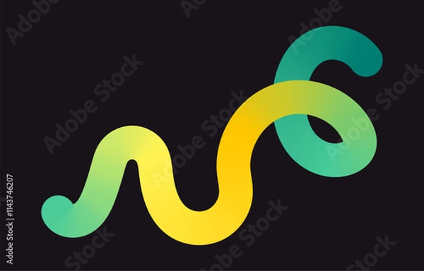 Fototapeta Neon Color Gradient squiggle lines. Scribble stripe with wavy elements. Abstract organic dynamic colorful Shapes on dark background.