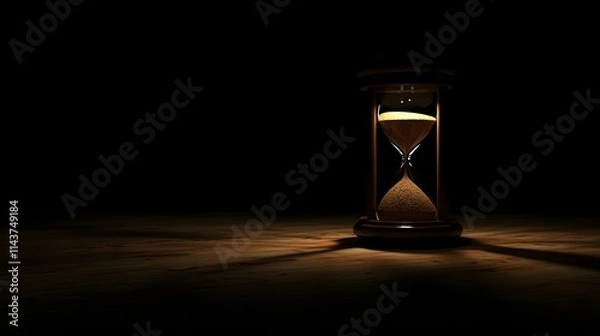 Fototapeta Hourglass with sand running out as the clock nears midnight capturing the feeling of time running toward change