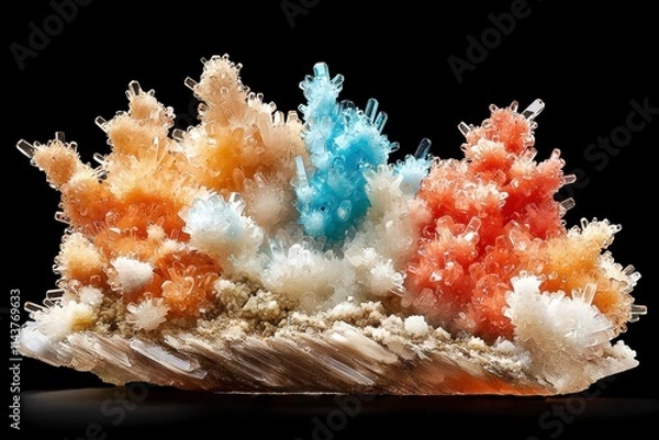 Obraz Vibrant Crystal Cluster on Black Background.