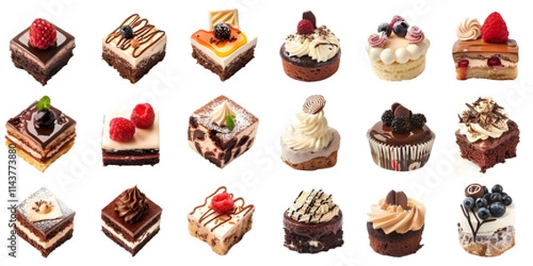 Fototapeta Set of delicious cakes. Small sweet cakes. Generative AI.
