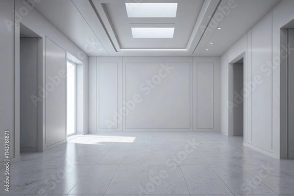 Fototapeta a view of a empty room with a skylight and a tiled floor