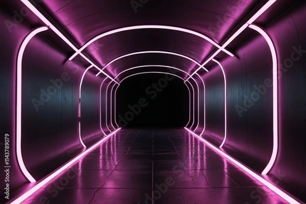 Fototapeta purple neon lights in a dark tunnel with a black background