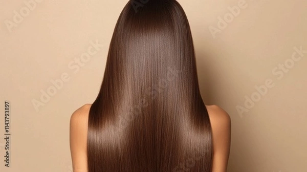 Obraz Beautiful hair flowing down a woman's back with a soft, shiny finish against a neutral background