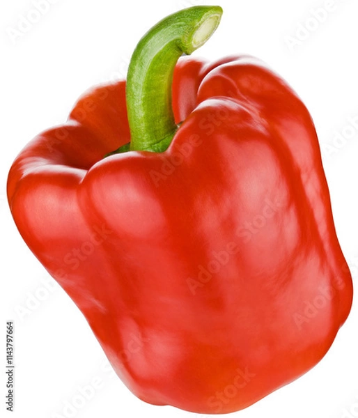 Obraz Falling red bell pepper sweet isolated on a transparent background. Completely in focus. Focus stacking.