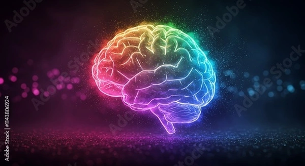 Obraz Abstract Science Illustration of a glowing Neural Brain Artwork concept. creativity, innovation, and artificial intelligence futuristic energy, electric, neon, technology visualization, illustration 