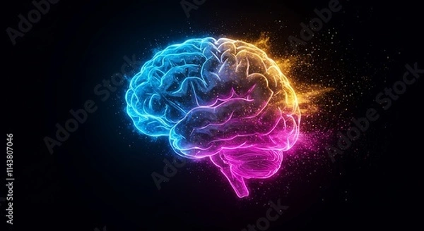 Fototapeta Abstract Science Illustration of a glowing Neural Brain Artwork concept. creativity, innovation, and artificial intelligence futuristic energy, electric, neon, technology visualization, illustration 