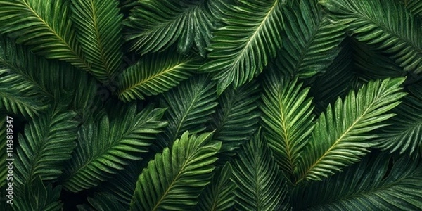 Fototapeta Vibrant green cycas leaves create a stunning backdrop, showcasing the unique texture and color of cycas foliage, perfect for adding a touch of nature to any design project.
