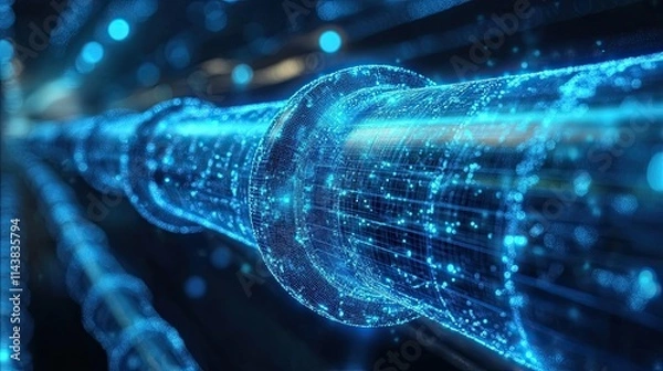 Obraz A digital representation water pipeline incorporating AI ML IoT smart leak detection highlighting advanced technology water management maintenance efficient resource use
