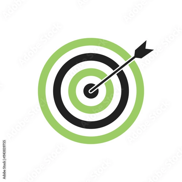 Fototapeta Light green and black bullseye dart target icon. Dart target goal marketing sign. Arrow dart logo vector. Winner dart sign.