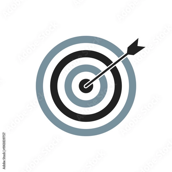 Fototapeta Grey and black bullseye dart target icon. Dart target goal marketing sign. Arrow dart logo vector. Winner dart sign.