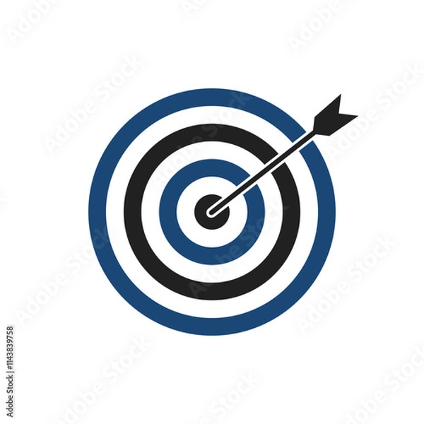 Fototapeta Navy blue and black bullseye dart target icon. Dart target goal marketing sign. Arrow dart logo vector. Winner dart sign.