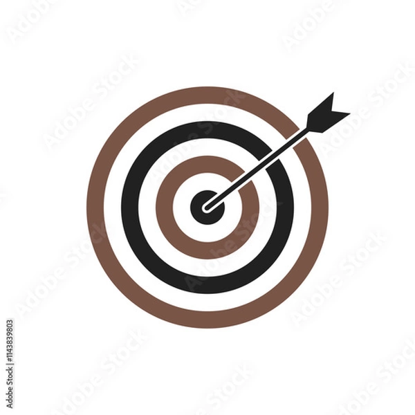 Fototapeta Brown and black bullseye dart target icon. Dart target goal marketing sign. Arrow dart logo vector. Winner dart sign.